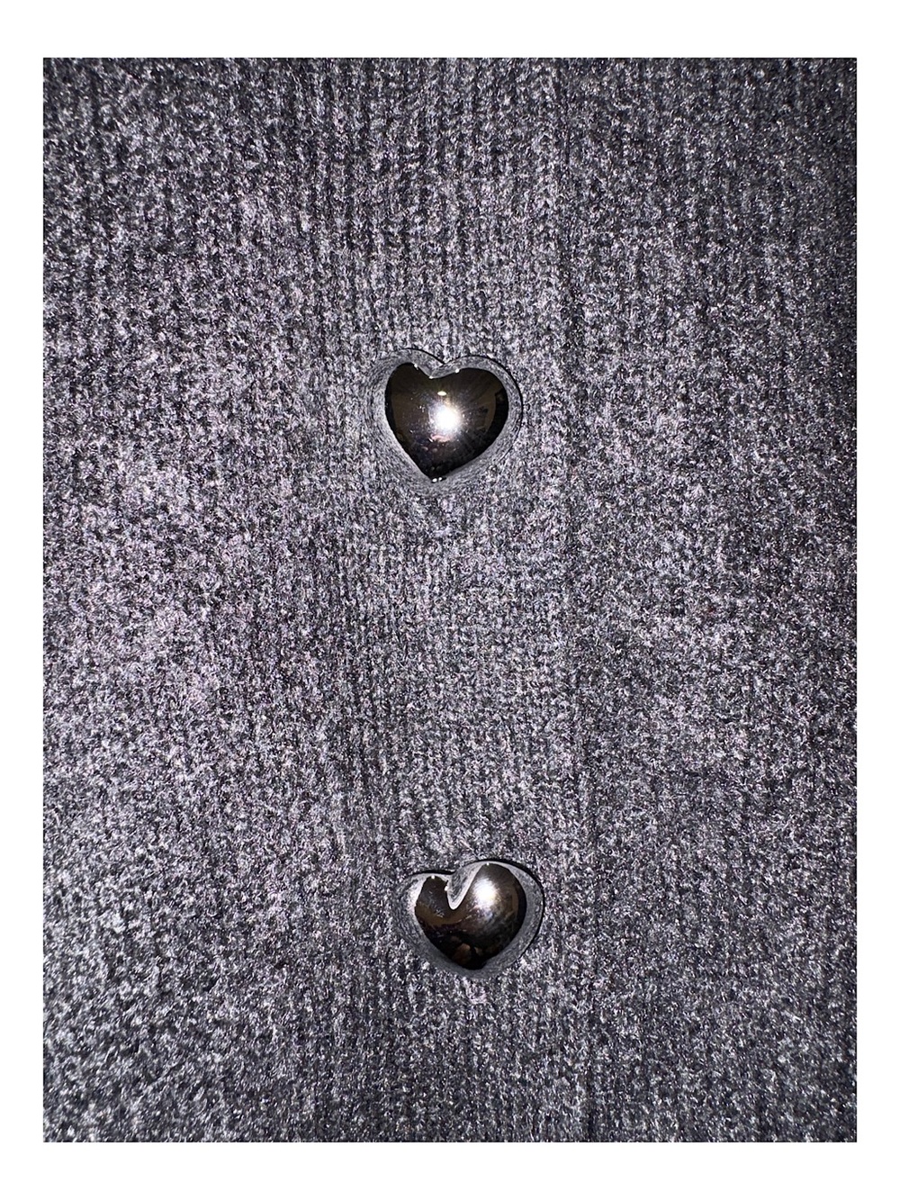 A New Day Long Sleeve Heart Button Cardigan Sweater (Charcoal Heather - Medium) - Picture 7 of 11
